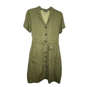 ModCloth Womens Sz L Green Olive , Lined, Belted Sailor Retro ,Viscose Blend